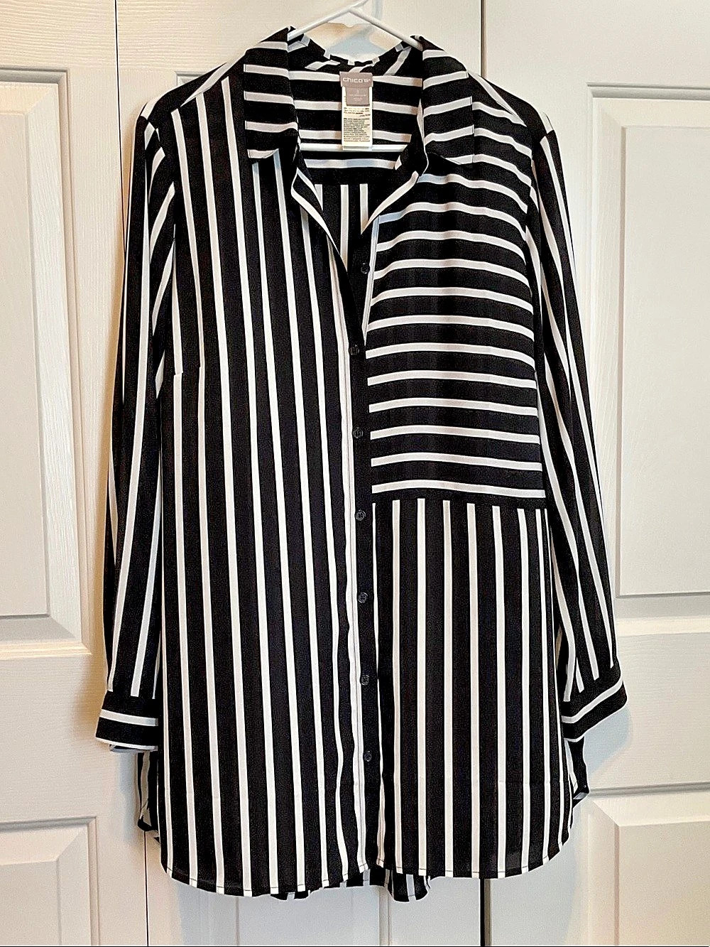 Chico's Black & White Striped Button-Front Tunic
